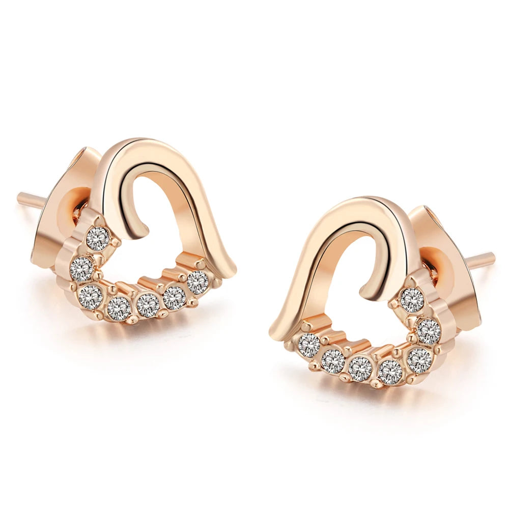 Premium Love Heart Intertwined Stud Earrings - Rose Gold Crystal Jewelry