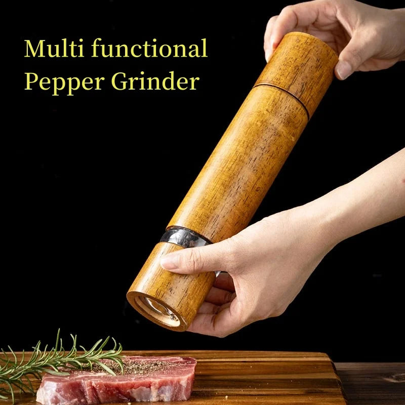 Household Solid Wood Manual Pepper Grinder,Sea Salt Pepper Mills,Black Pepper Seasoning Jar Bottle,Transparent Oak Grinder Tool