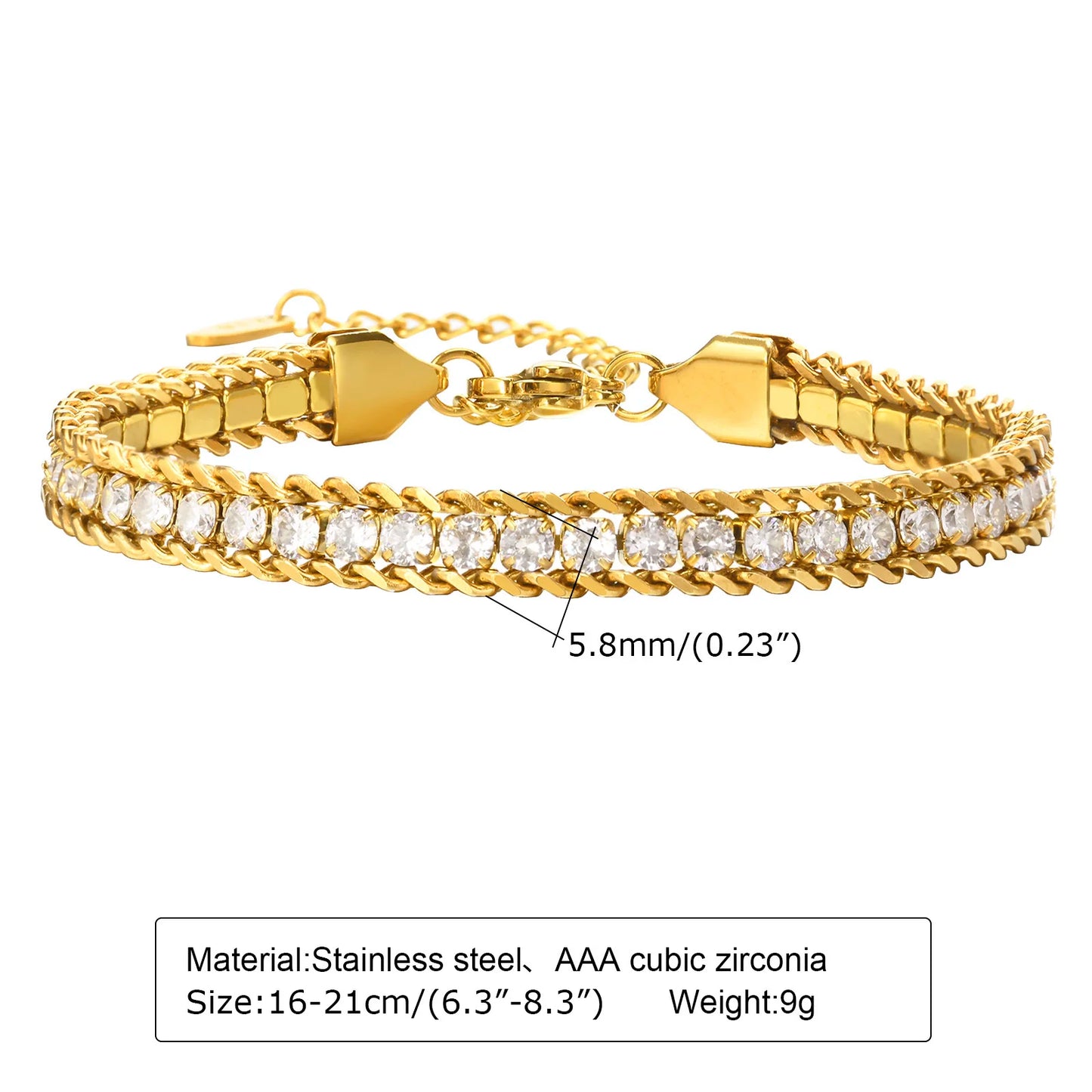 Crystal CZ Bracelet Waterproof, Tennis Hand Chain Bracelets For Women, Stainless Steel Wholesale Jewelry