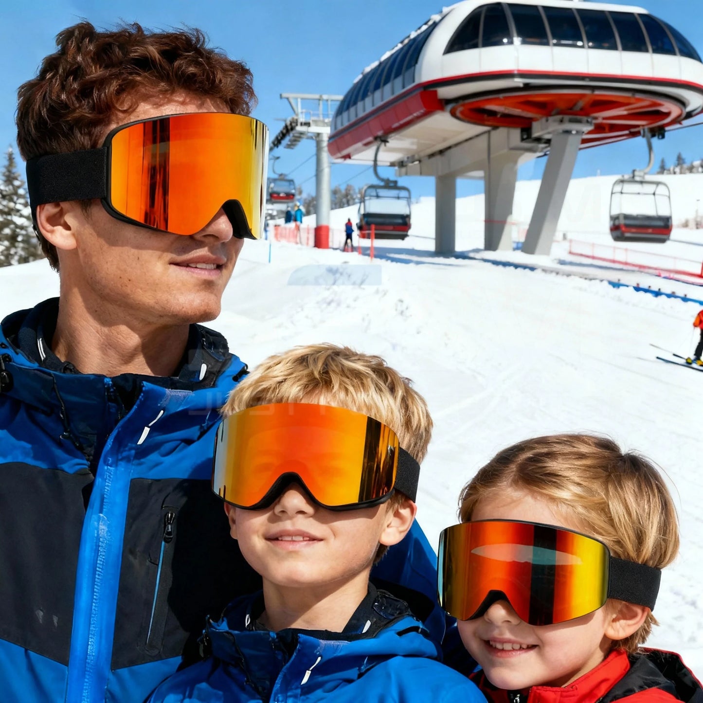 JSJM New Adults +Kids Professional Anti-Fog Ski Goggles Snowboard Goggles UV400 Double Layers Skiing Glasses XMAS New Year Gifts