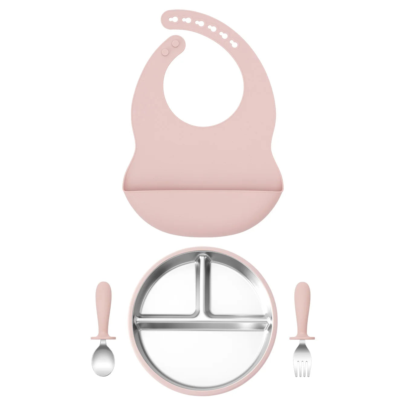 Premium 4-Piece Baby Feeding Set - Stainless Steel & Silicone Tableware