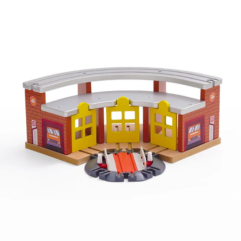 Wooden Train Track Accessories Garage Series Track Scene Toy For Children Fit All Brands Railway Christmas Gift For Toddler