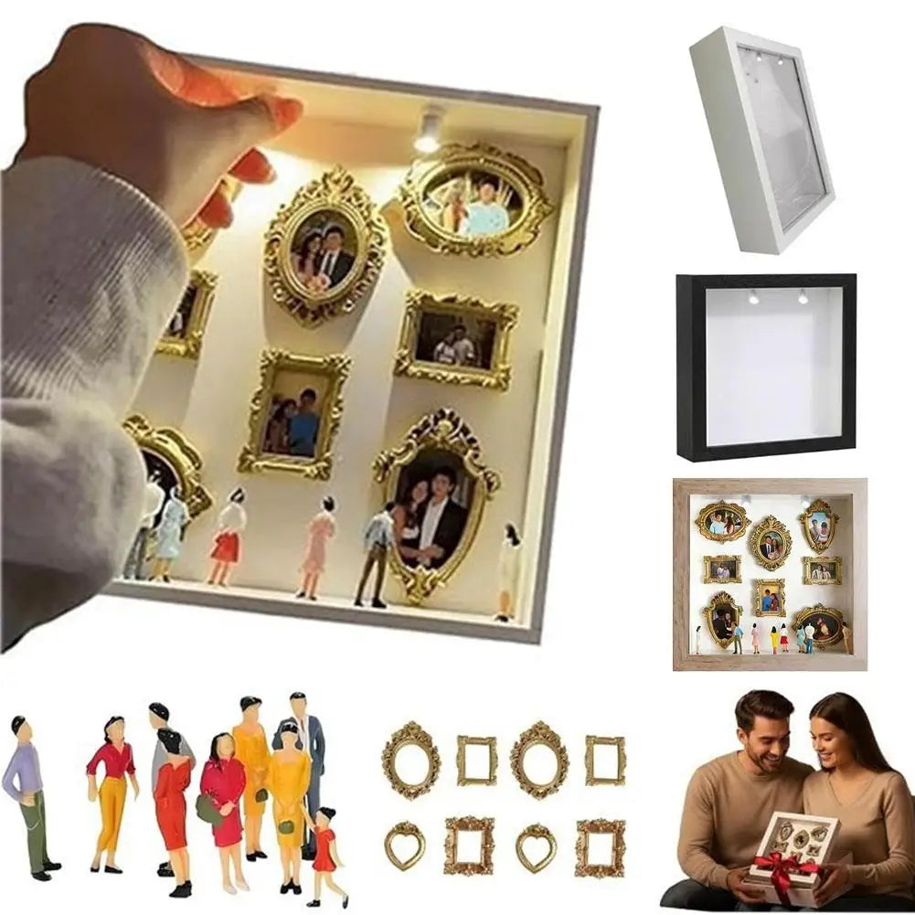 1pcs Mini Museum Photo Album Mini Museum Silhouette Box Stylish Creative Memory Display Kit with Miniature Statue and Gold Frame