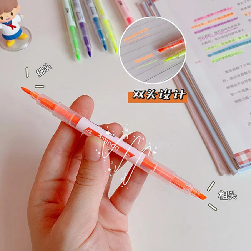 Double-Ended Highlighter Pen Set - Pastel Fluorescent Markers for Students & Office