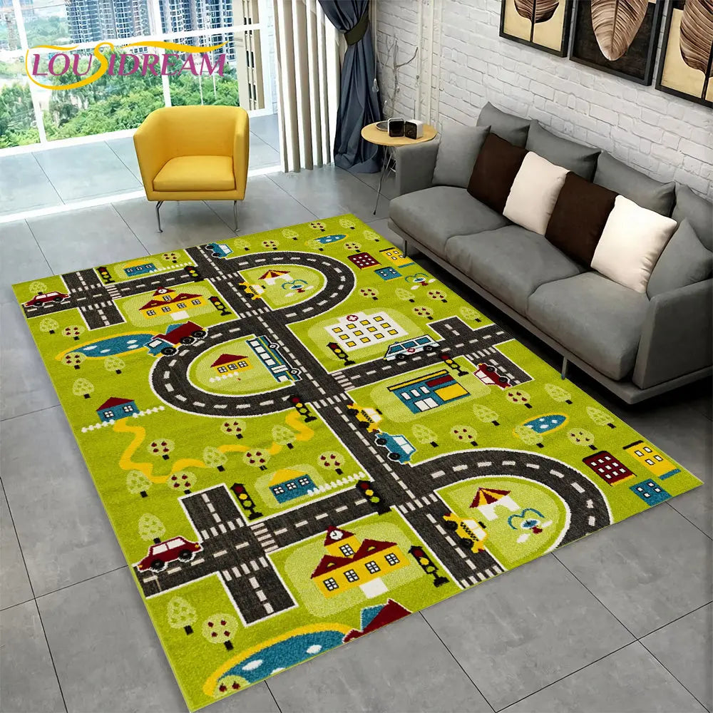 Child Playmat Highway City Traffic Playroom Area Rug Large,Carpet Rug for Living Room Bedroom Decor,Kids Play Non-slip Floor Mat