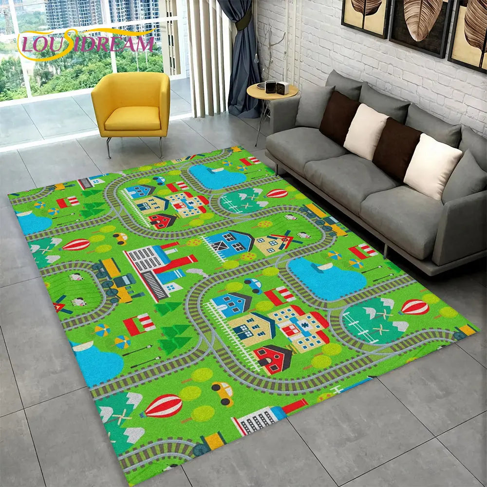 Child Playmat Highway City Traffic Playroom Area Rug Large,Carpet Rug for Living Room Bedroom Decor,Kids Play Non-slip Floor Mat