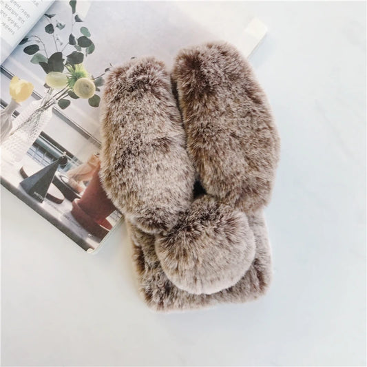 Premium 3D Furry Plush iPhone Case - Soft Rabbit Bunny Fur Cover