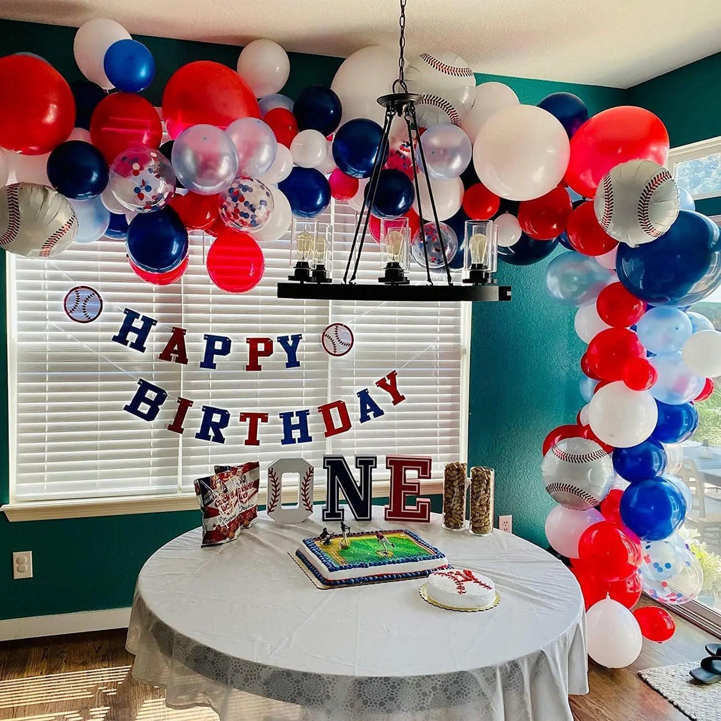 Red, White, and Blue Balloon Arch Set, 117 Pieces, Blue, Red, and White Balloons, White Cloud Airplane Foil Balloon Arch Kit, with Pearl Blue and Red Blue Sequin Latex Balloons, Suitable for Blue Sky and White Clouds Theme Bi