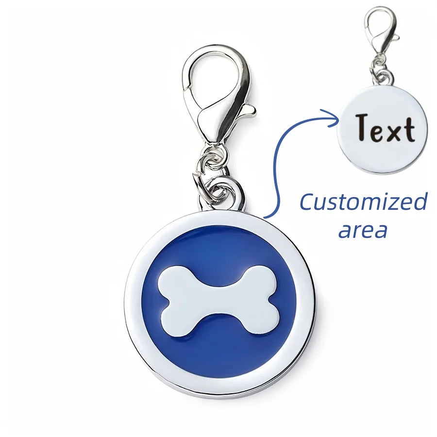 1pc Pink Personalized Customized Dog Bones Silver Round Shaped Pet ID Tag, Back Can Be Engraved With Pet Name
