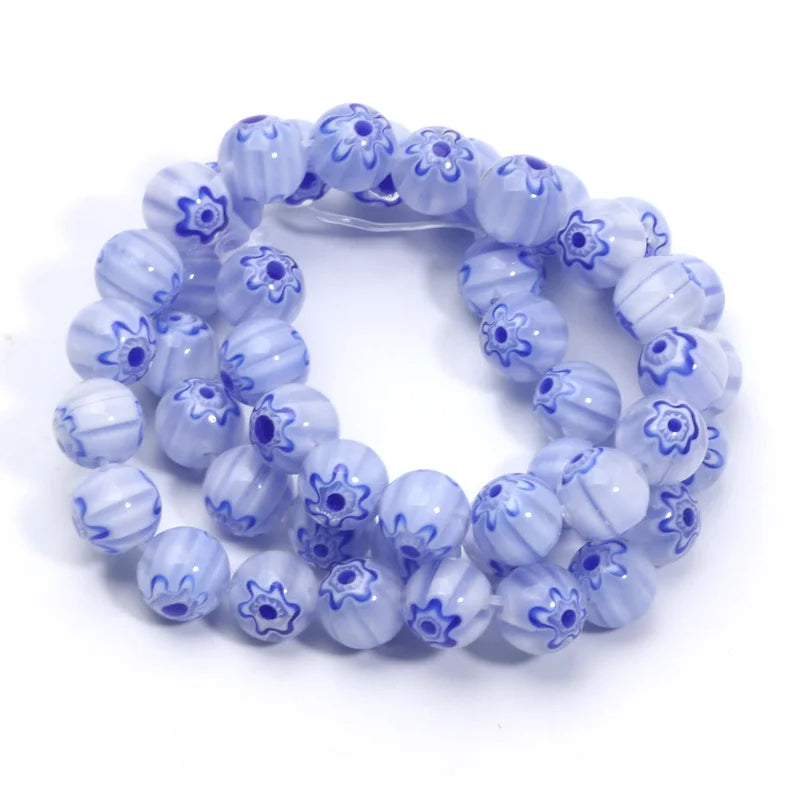 46pcs 8mm Murano Lampwork Flower Round Glazed Glass Beads For Jewelry Making Diy Bracelet Necklace Handmade Crafts Accessories