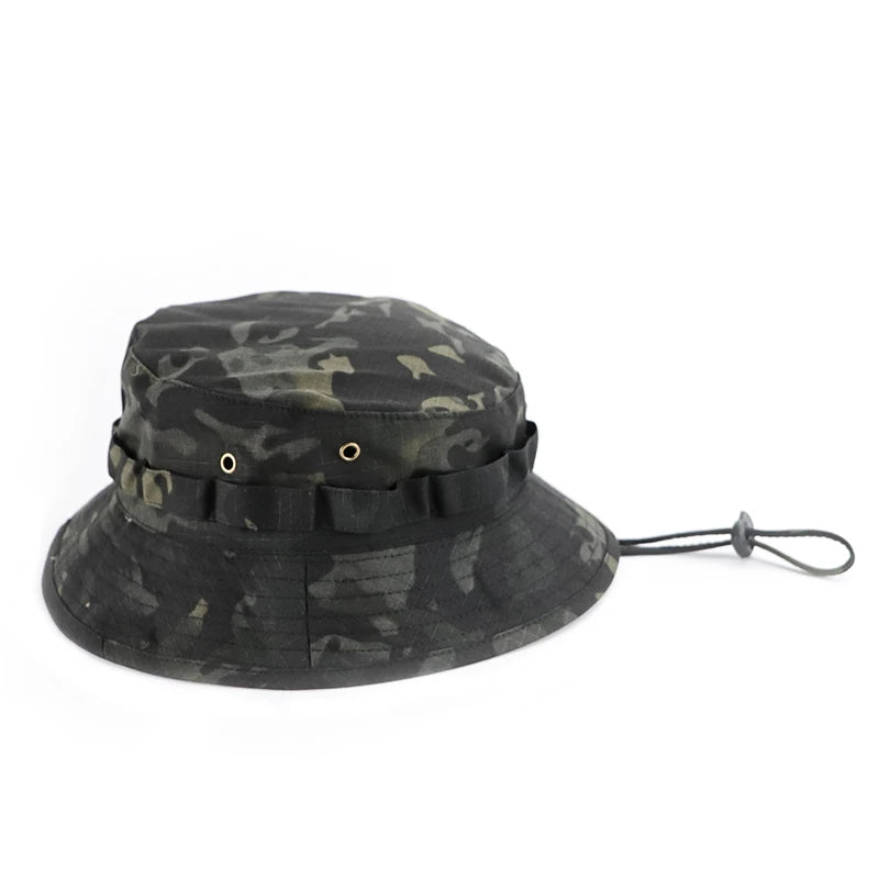 Men's Panama Hat Bucket Hat Tactical Sunscreen Camouflage Outdoor Travel Climbing Fishing Caps Training Beach Men's Hiking Hat