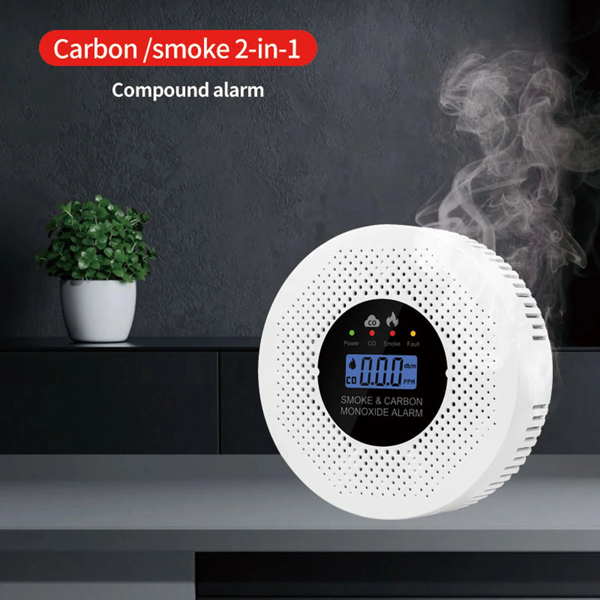 Smoke and Carbon Monoxide Detector with LCD Display Carbon Monoxide Alarm Powered by Battery for House Apartment Kitchen