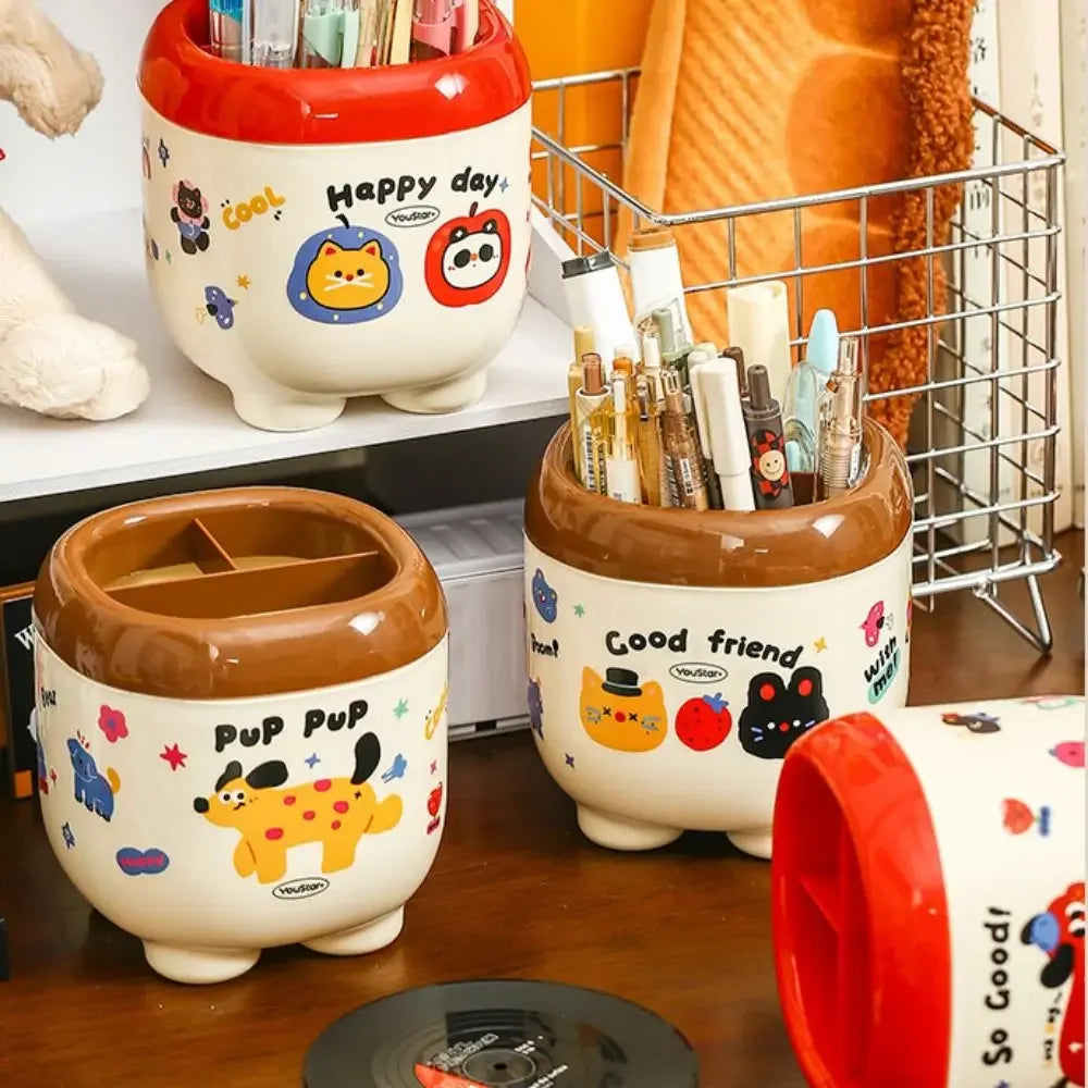 3 Compartments Dividing Grids Pen Holder Large Capacity Stylish Pencil Storage Box Multi-functional Tabletop Storage
