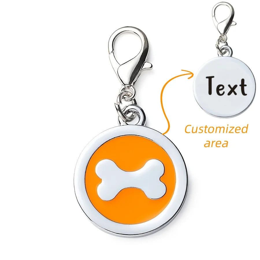 1pc Pink Personalized Customized Dog Bones Silver Round Shaped Pet ID Tag, Back Can Be Engraved With Pet Name