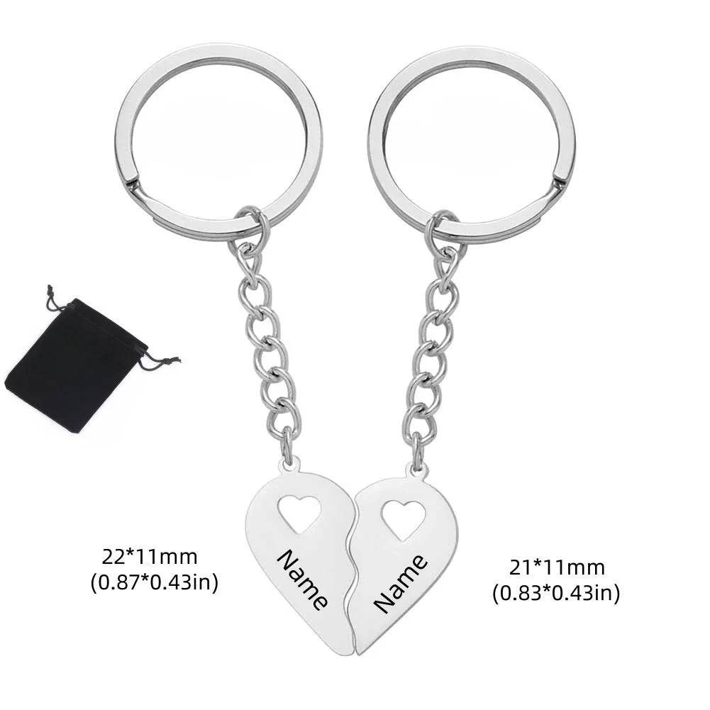 Customized Name Half Heart Keychain Stainless Steel Couple Heart Engraved Keychain Couple Key Bag Accessories Jewelry Gifts