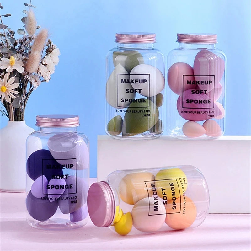 7Pcs/Set Makeup Sponge Set, Suitable for Liquid BB Cream Powder Application, Makeup Egg Dry Wet Dual-use Powder Puff