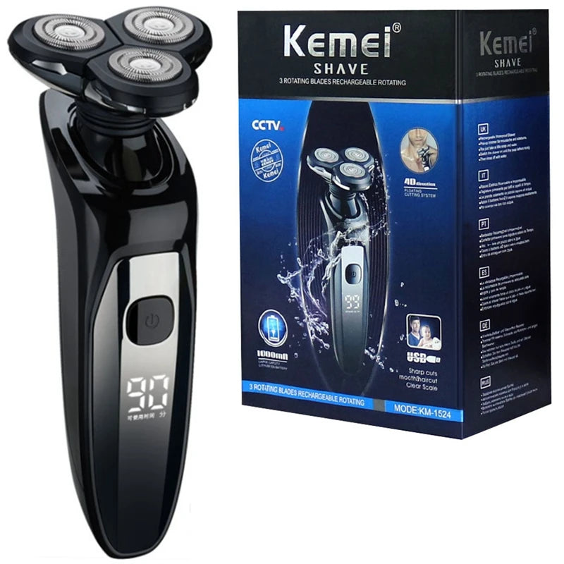 Kemei LCD Display Waterproof Electric Shaver Men Wet Dry Beard Razor Facial Shaving Machine Rechargeable Fit Philips Series 7000