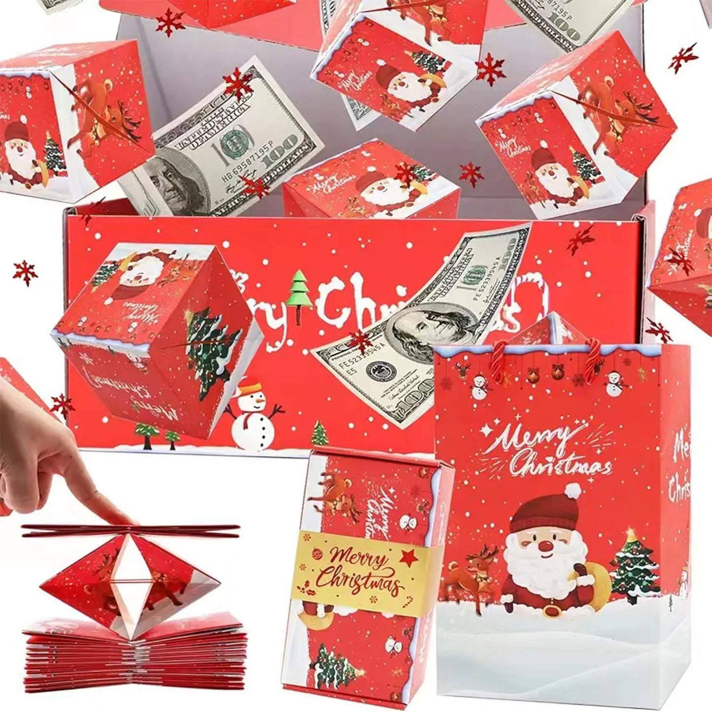Christmas Surprise Bounce Box, Birthday Creative Surprise Gift, Folding Bounce Red Envelope Gift Box with Gift Box Gift Bag