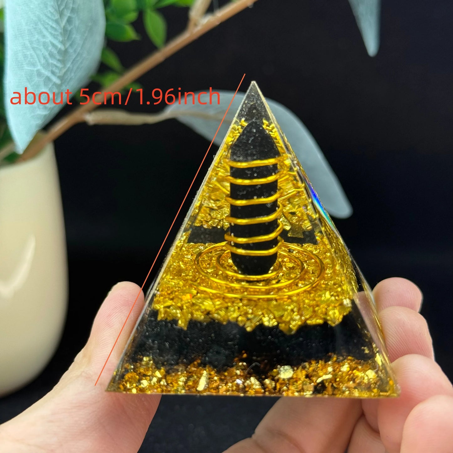 1pc Orgone Pyramid, The Obsidian Ogan Pyramid is handcrafted from resin, metal shavings and obsidian, Home Desktop Ornaments