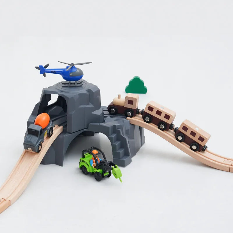 Wooden Track Railway Accessories Bridge Train Station Tunnel Wood Track Educational set Toys Wood Railway Train Track toys