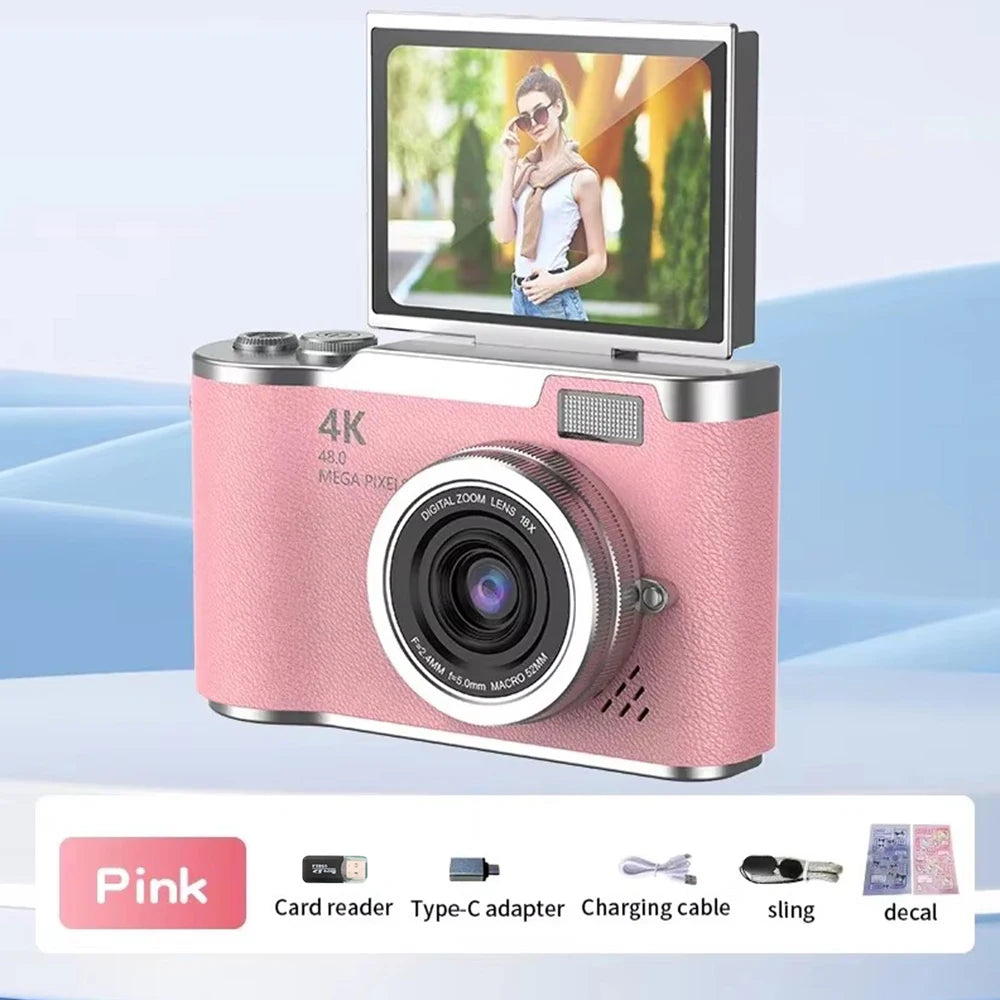 NEW 4K CCD 8X Digital Zoom Digital Camera for Student 48MP Compact Digital Photography Camera 180 Flip Screen Selfile Camera