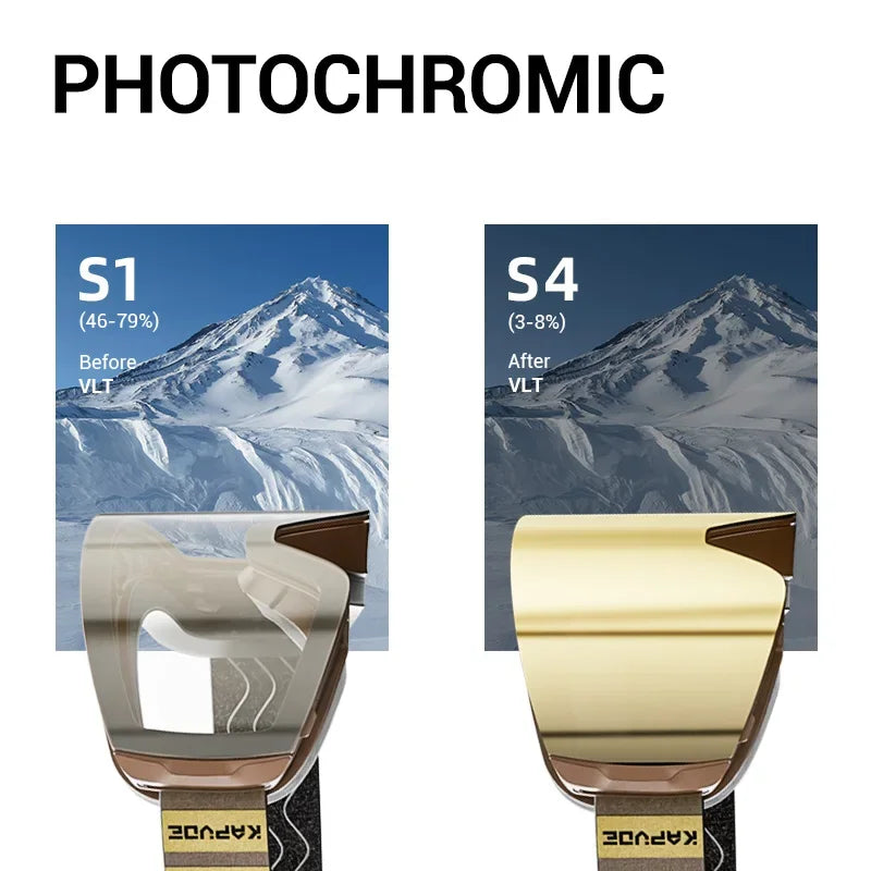 KAPVOE UV400 Magnetic Attraction Lens Outdoor Sports Photochromic Ski Goggles Men Snowboard Glasses Women Winter Snow Sunglasses