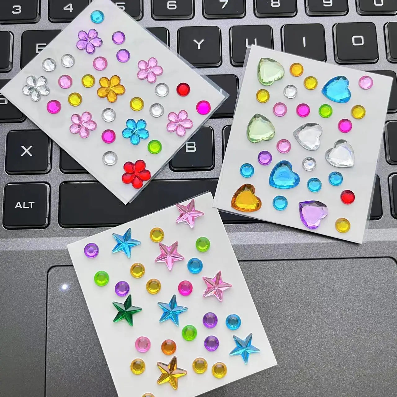 3/6/9Pcs Mini Colorful Star Heart Diamond Stickers Acrylic Flower Gem Stickers Rhinestones for Kid Make-up Eye Patch