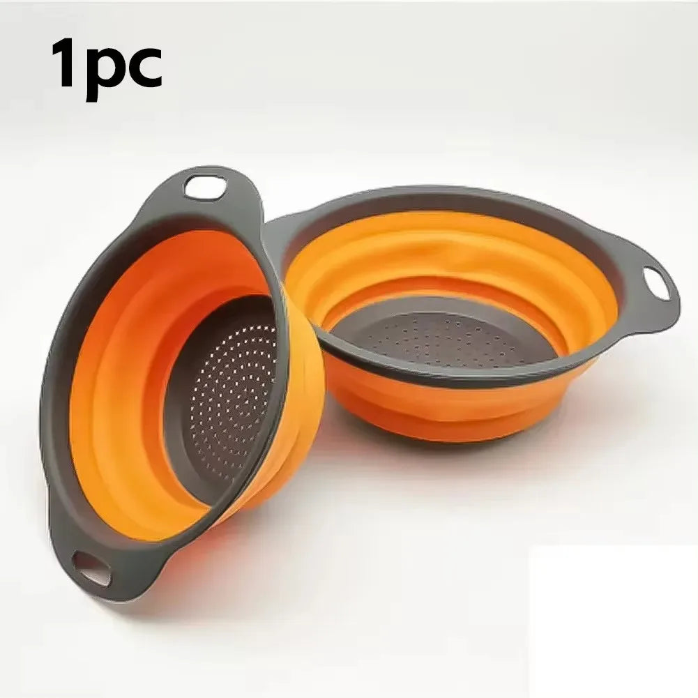 Collapsible Silicone Strainer Basket - Foldable Kitchen Colander for Fruits & Vegetables