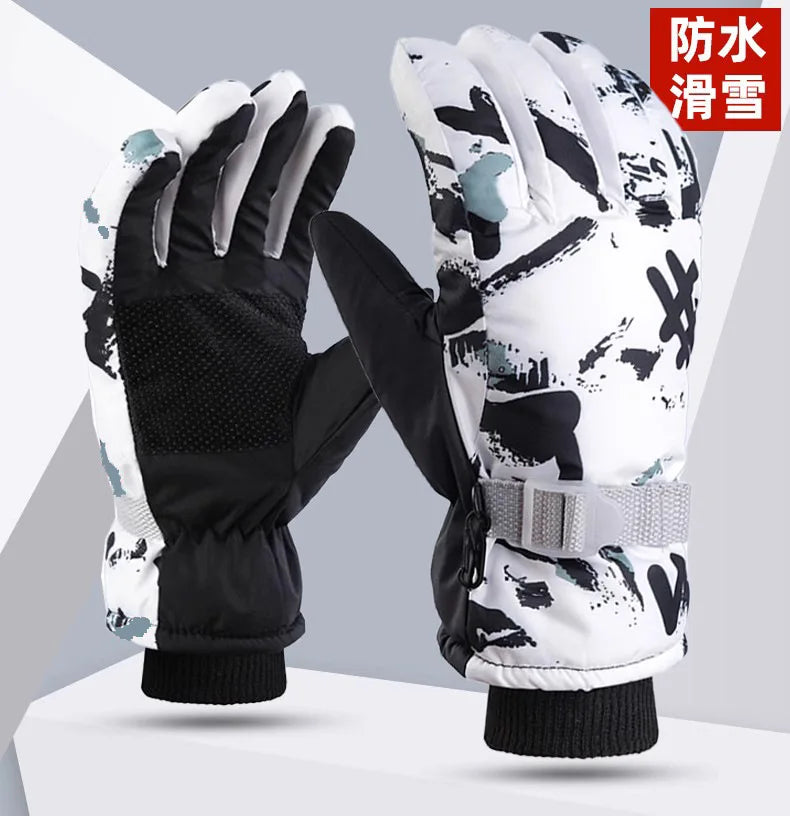 Ski Gloves Unisex Winter Fleece Warm Heating Gloves Waterproof PU Leather Non-slip Touch Screen Motorcycle Snow Sports Gloves