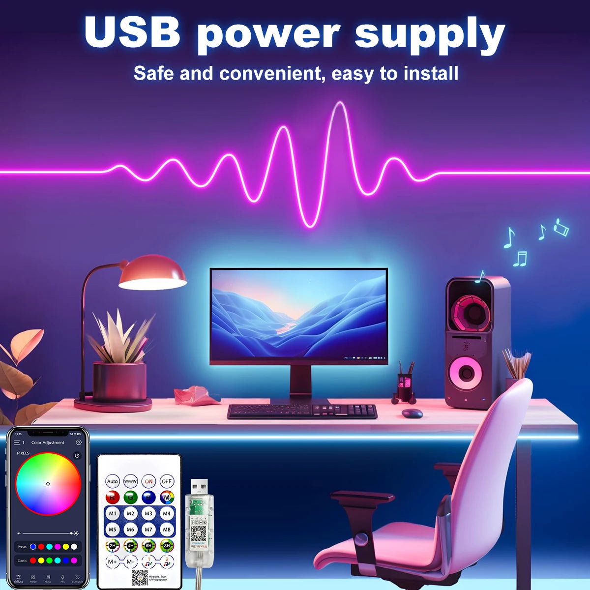 Premium 5V RGB Neon Strip Light - Bluetooth App Controlled Waterproof LED Tape