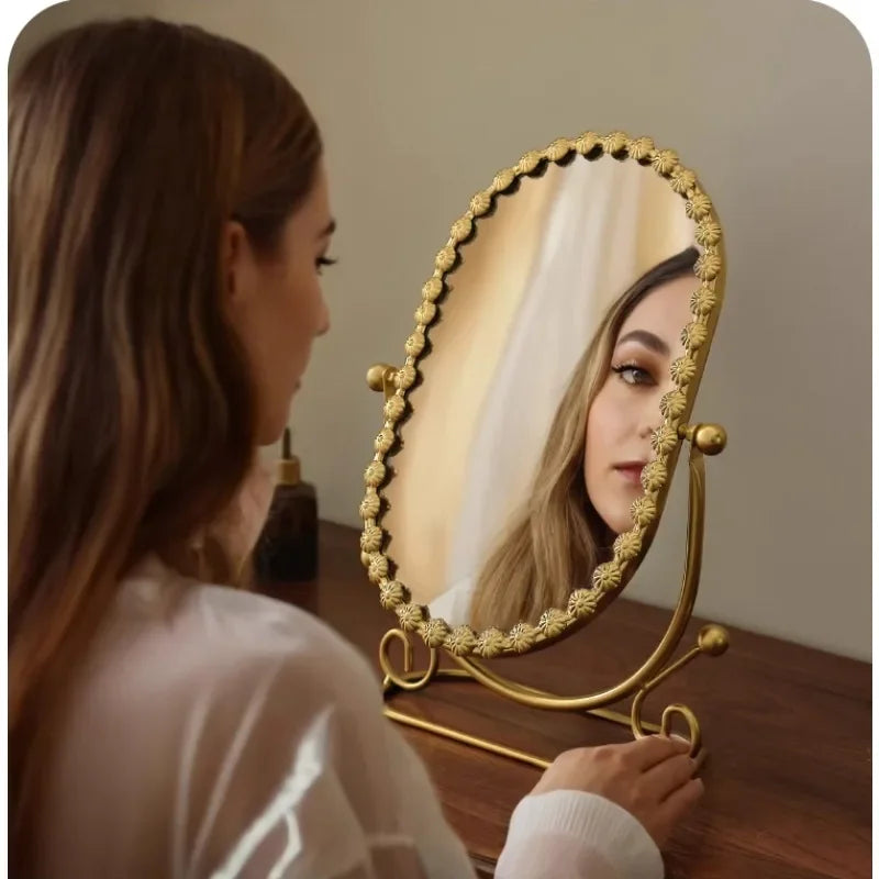 2025 New European Desktop Makeup Mirror Light Luxury High-end  Vertical Bedroom Household High-Definition Mirror Bedroom Decor
