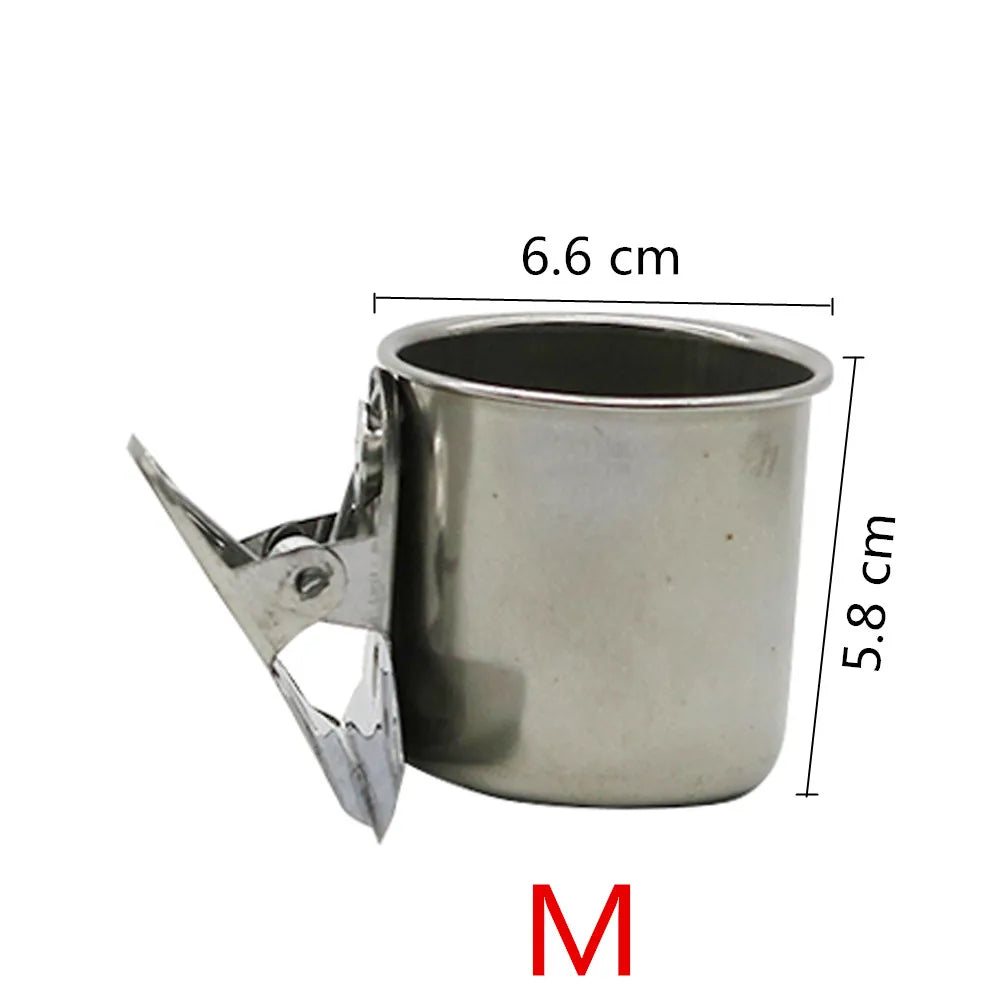 Pet Stainless Steel Bird Feeder Double Cup/Single Cup With Clip Parrot Feeder Round Birdhouse Food Drinking Water Feeding Bowl