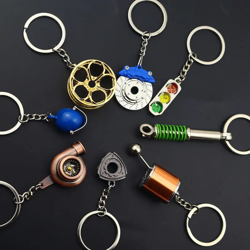 Automotive Gear Head Keychain - Speed Gearbox Keyring with Turbo Hub & Brake Disc Design