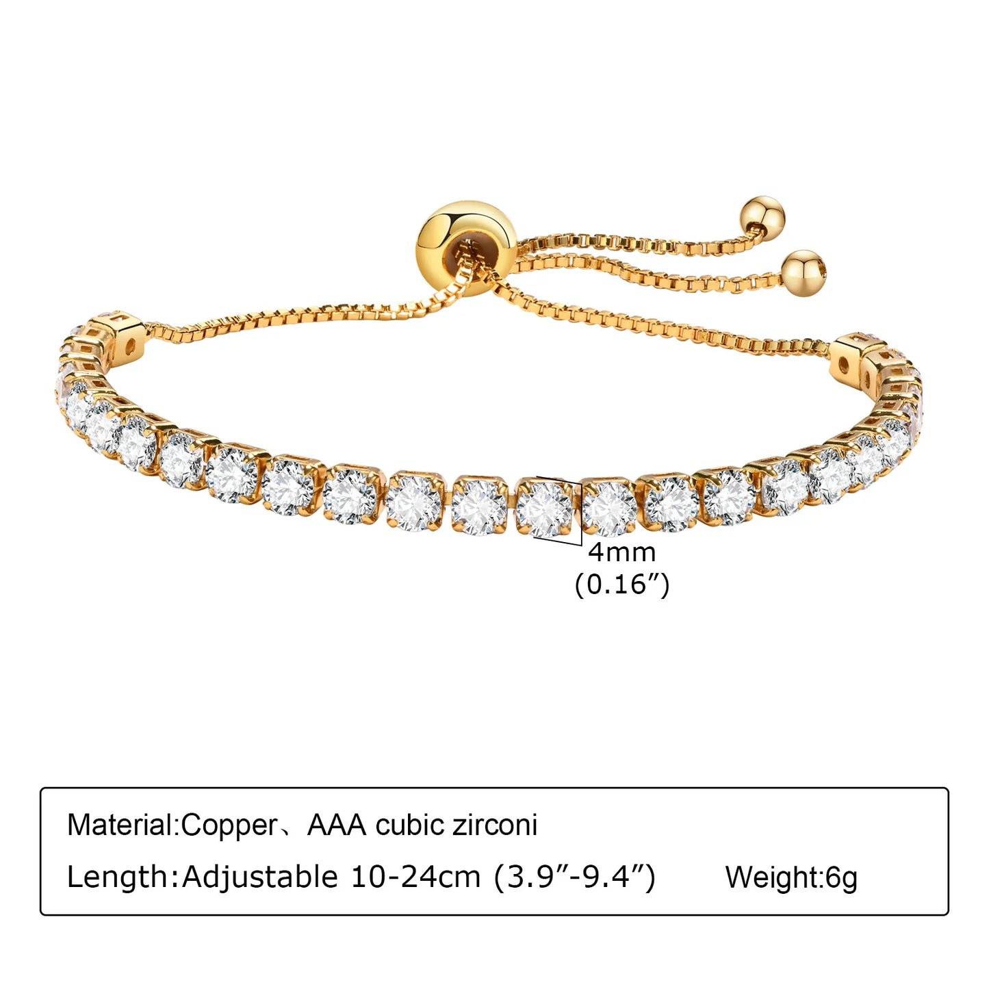 Crystal CZ Bracelet Waterproof, Tennis Hand Chain Bracelets For Women, Stainless Steel Wholesale Jewelry