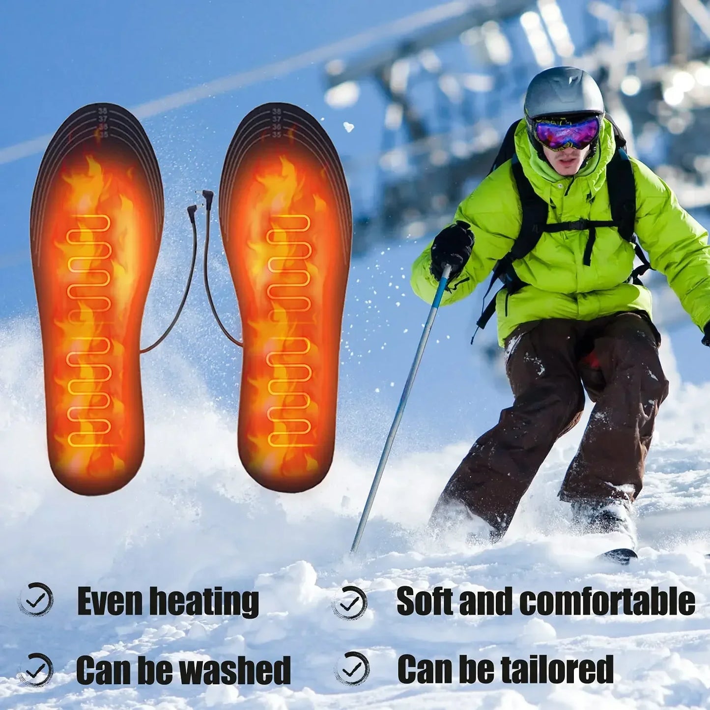 1-10Pair USB Heated Shoe Insoles Electric Foot Warming Pad Feet Warmer Sock Pad Mat Winter Outdoor Sports Heating Insole Warm