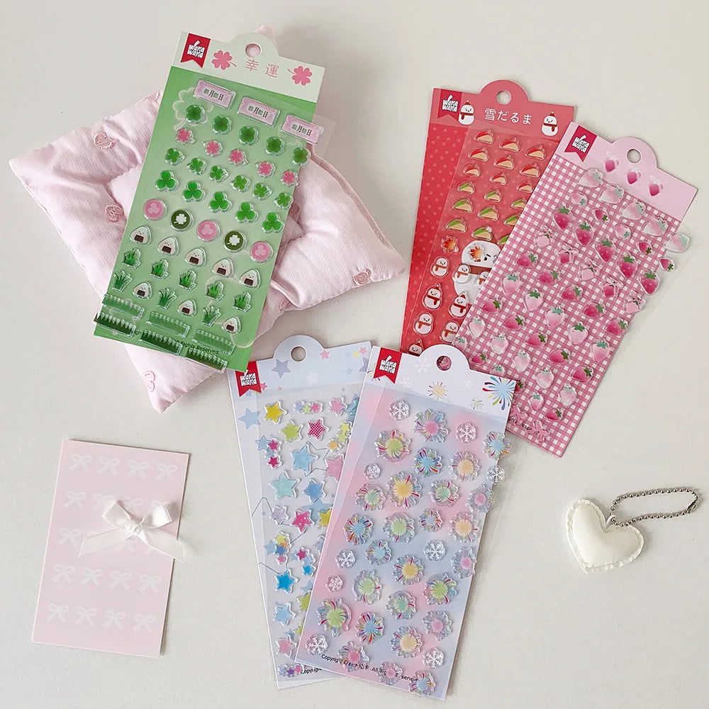 INS Style Cute Epoxy Strawberry Stationery Stickers Journal Stickers DIY Journal Decorative Sticker Phone Case Material Stickers