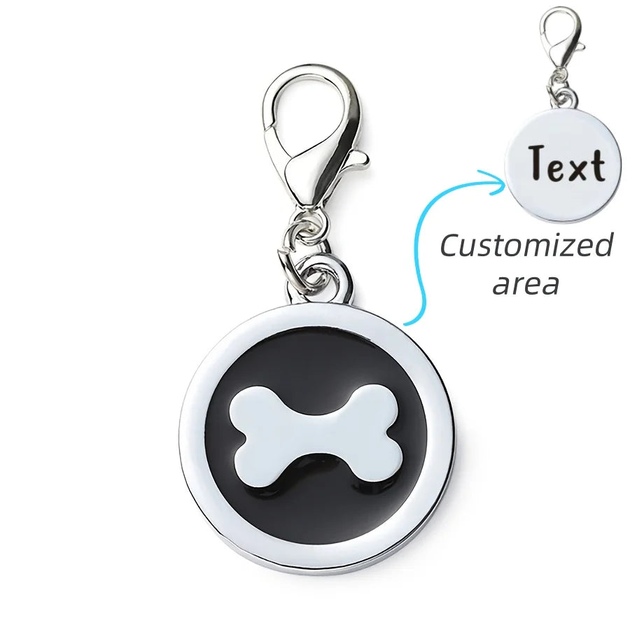 1pc Pink Personalized Customized Dog Bones Silver Round Shaped Pet ID Tag, Back Can Be Engraved With Pet Name