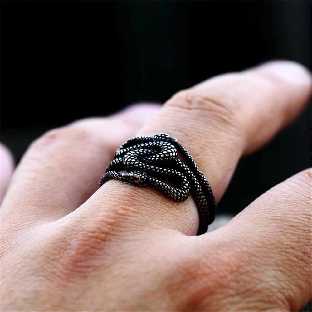 Punk Norse Mythology Jormungand Snake Ring Men Women Opening Stainless Steel Ouroboros Viking Male Retro Icelandic Jewelry Gifts