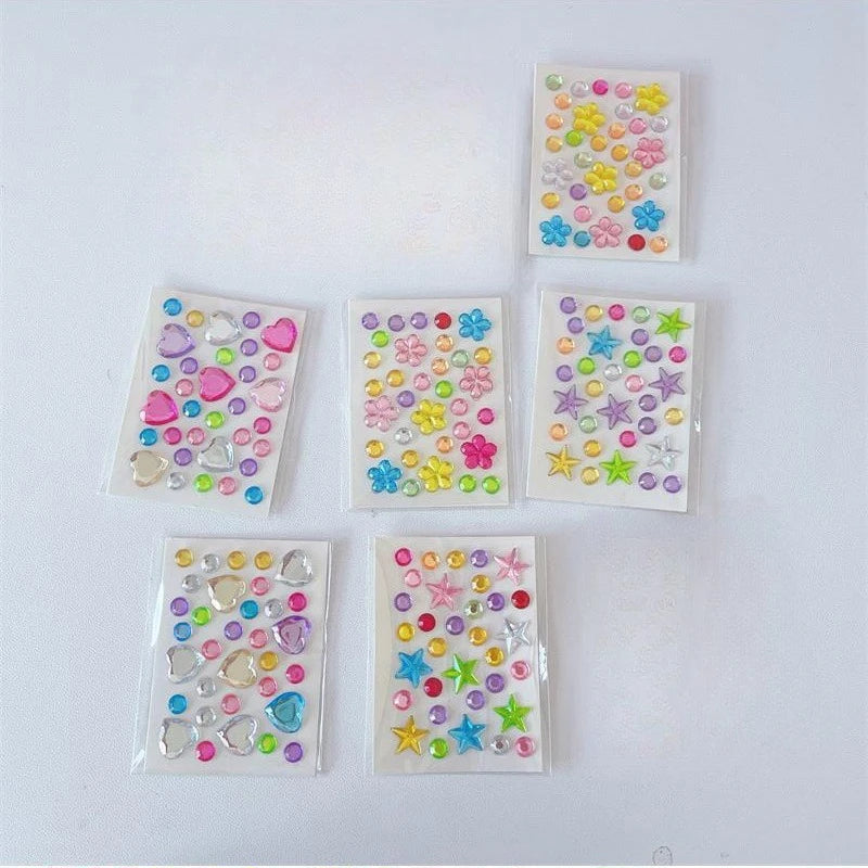 3/6/9Pcs Mini Colorful Star Heart Diamond Stickers Acrylic Flower Gem Stickers Rhinestones for Kid Make-up Eye Patch