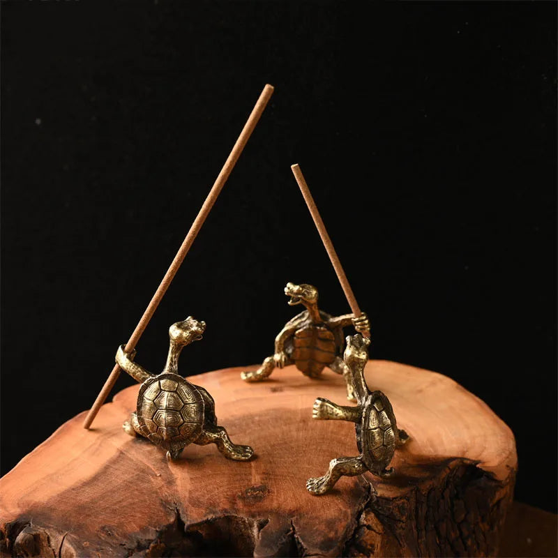 Antique Alloy Kung Fu Turtle Line Incense Holder, Home Decor, Line Incense Burner, Incense Holder, Animal Tea Table Decoration