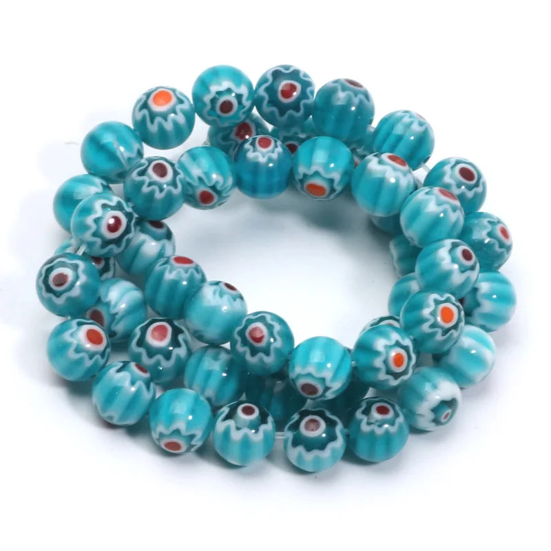 46pcs 8mm Murano Lampwork Flower Round Glazed Glass Beads For Jewelry Making Diy Bracelet Necklace Handmade Crafts Accessories