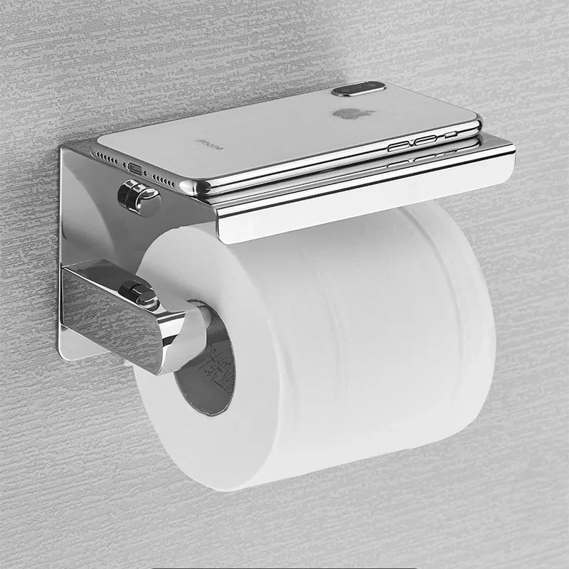 Stainless Steel Wall-Mounted Toilet Paper Holder - No Drilling Required