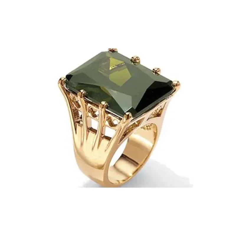 Champagne Crystal Statement Ring - Designer Square Cut Engagement Ring