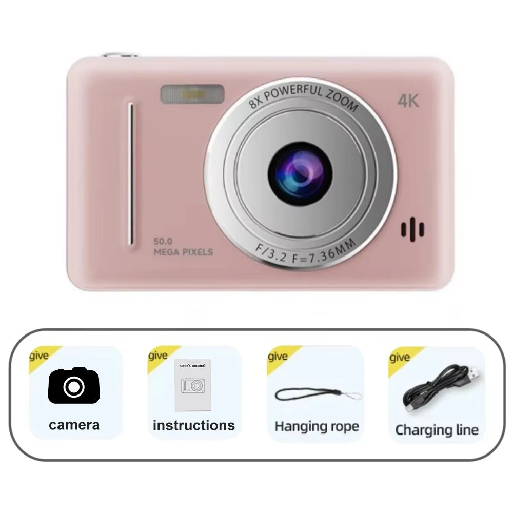 NEW 4K CCD 8X Digital Zoom Digital Camera for Student 48MP Compact Digital Photography Camera 180 Flip Screen Selfile Camera