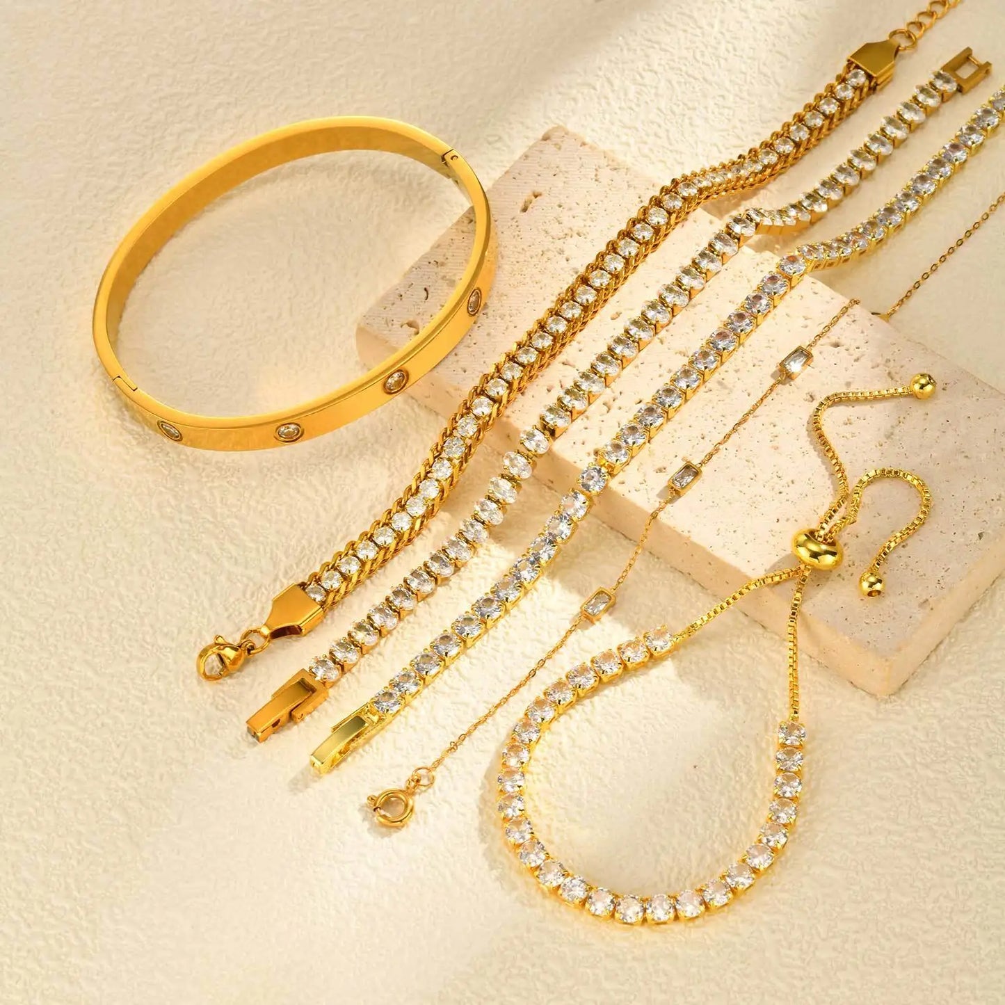 Crystal CZ Bracelet Waterproof, Tennis Hand Chain Bracelets For Women, Stainless Steel Wholesale Jewelry