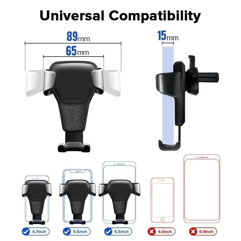 Premium Gravity Car Phone Holder - Air Vent Clip Mount for Smartphones