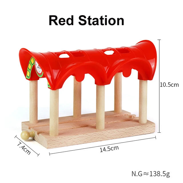 Wooden Track Accessories Beech Wood Railway Train Track Bridge Station Parts fit For All Brands Wooden Tracks Toys For Kids