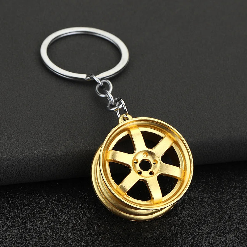 Automotive Gear Head Keychain - Speed Gearbox Keyring with Turbo Hub & Brake Disc Design