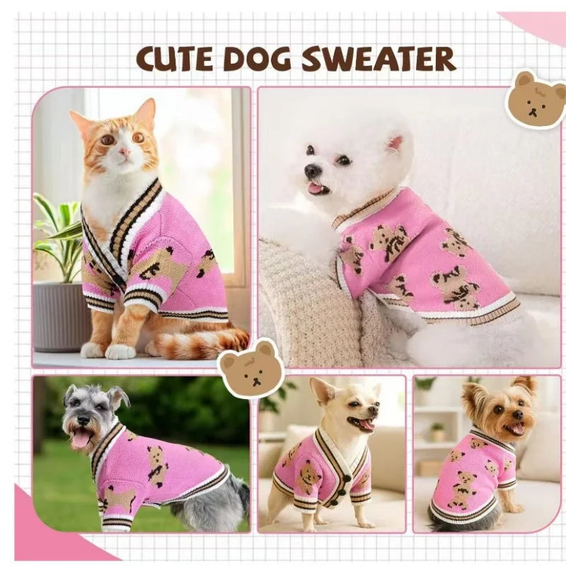 Dog Clothes Winter Chihuahua Pet Striped Dog Cardigan Sweater Bichon Pug Kitten Puppy Dog Warm Coat Cat Dog Supplies Pet Outfit