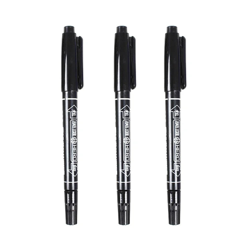 3Pcs/Set Dual Tip 0.5/1.0 mm Nib Marker Waterproof Black Blue Red Oily Manga Art Marker Pens Student School Office Stationery